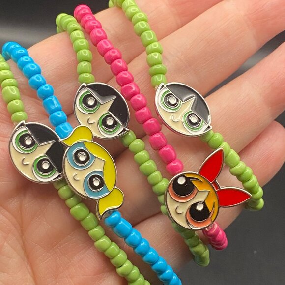 Cartoon Network Jewelry - Powderpuff Girls Beaded Bracelets Lot 5 Blossom Bubbles Buttercup Cosplay Fan